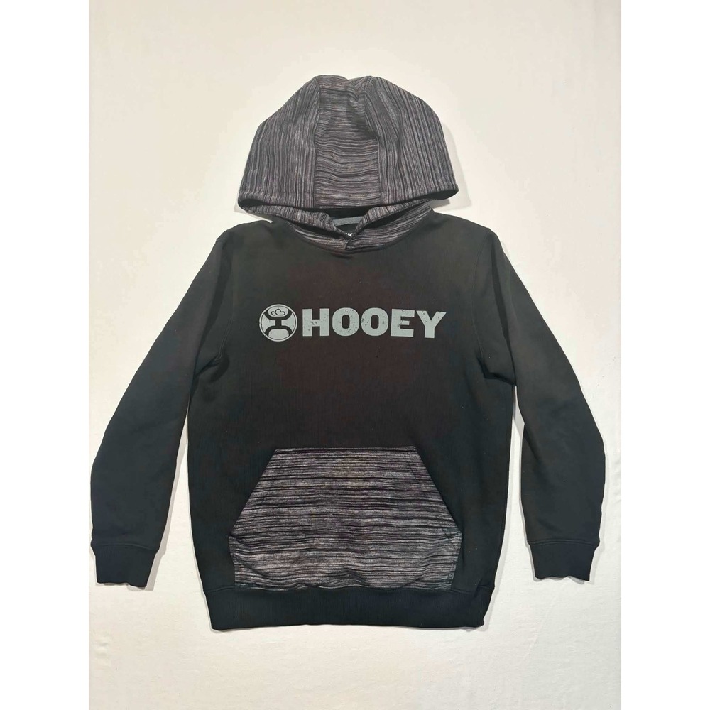 Hooey Youth Boys Hoodie Black Space Dye Logo Pullover Sweatshirt Size Medium